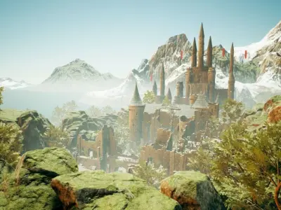 castle low poly in mountains 3D model
