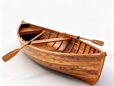 Realistic Wooden Rowboat 3D Model Low-poly 3D model