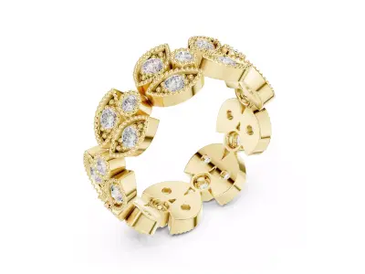 Vintage Marquise Floral Eternity Band Milgrain Diamond Ring CAD 3D print model