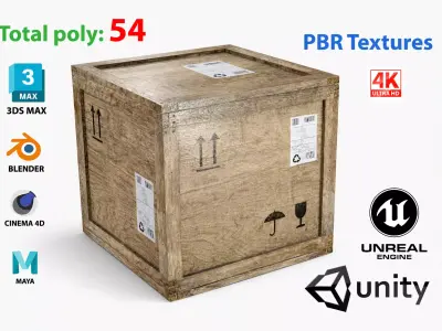 wooden crate PBR 4K Low-poly 3D model 7