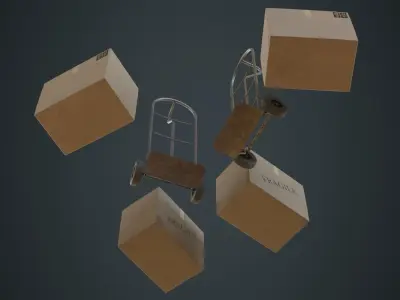 Hand Truck And Boxes 4B Low-poly 3D model