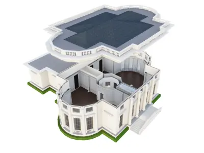 White House with classic interior  Free 3D model