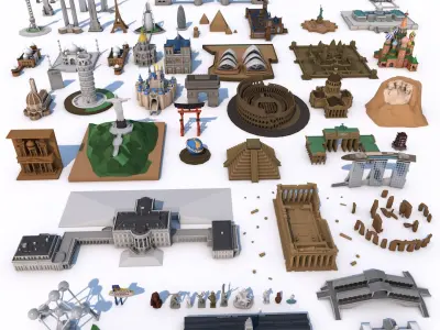 World Landmarks Monument Mega Pack Collection 3D model