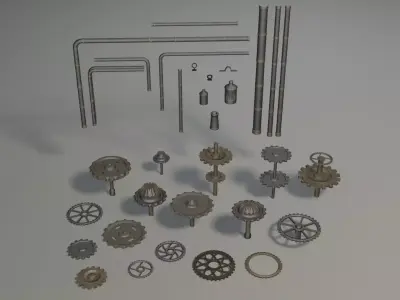 Gears and tubes Low-poly 3D model