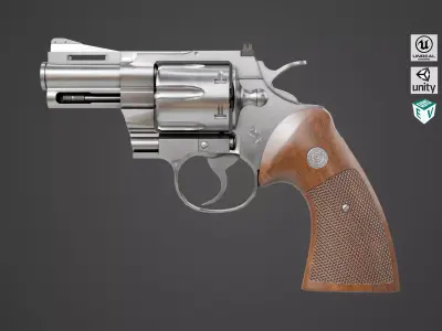 Revolver 05 Small Silver All PBR Unity UE Textures Low-poly 3D model