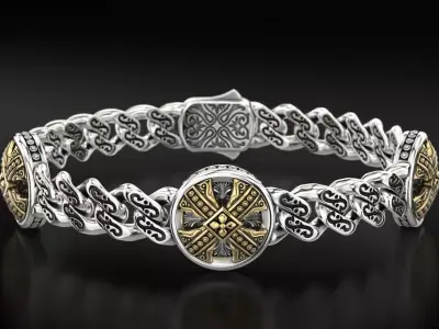 Bracelet with patterns and antique cross 724 3D print model
