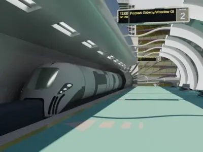 Futuristic Train Stop lowpoly 3D and CAD model Low-poly 3D model