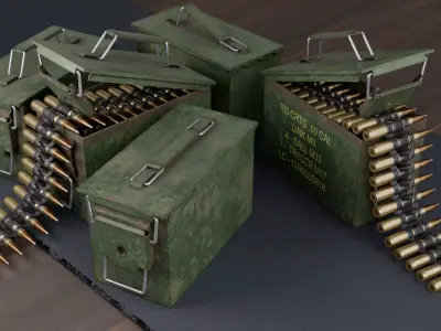 Ammo Box and Bullet Belt PBR Asset Low-poly 3D model