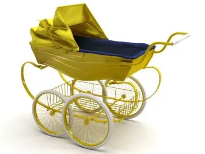 Yellow Baby Stroller 3D model
