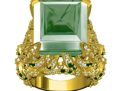 Antique Large Emerald Cut Diamond Cocktail Ring 3D print model