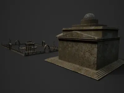 Old Roman Buildings with components Low-poly 3D model