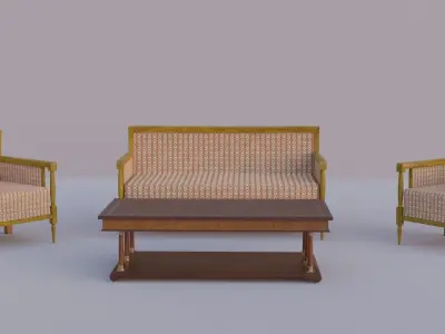 19th Sofas and Coffee Table Biedermeier Style for Blender Low-poly 3D model