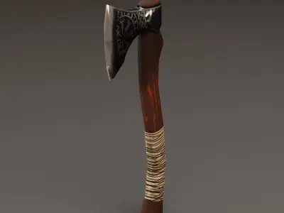 Viking Battle Axe with print on blade Free low-poly 3D model