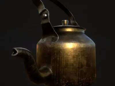Old Brass Kettle Low-poly 3D model