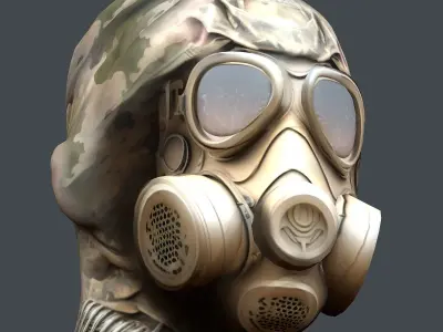 Gas mask helmet 3d model military combat Low-poly  Low-poly 3D model 3