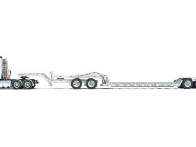 Semi Truck with Lowboy Trailer 3D model