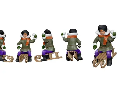 001353 kid on a sled throwing snowball 3D model