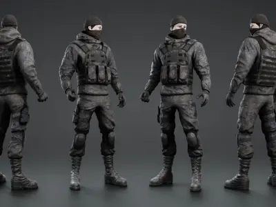 Military Mercenary Bandit Low-poly 3D model
