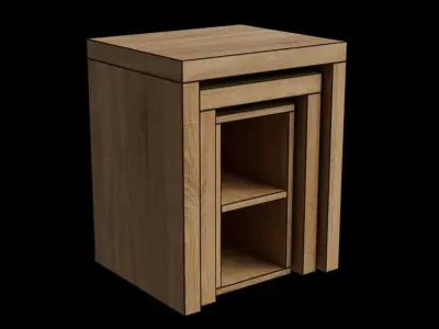 Set Of 3 Rectangle Oak Effect Tables Low-poly 3D model