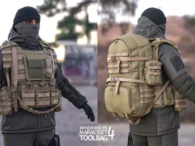 Woman - Winter Military Outfit - Modular - Rigged Low-poly 3D model