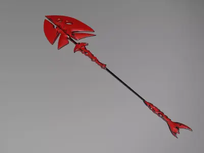 Stylized Red Fantasy Battle Axe Halberd Game Ready 3D Weapon Low-poly 3D model