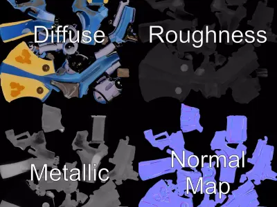 Engraved Blue Revolver model pack Low-poly 3D model