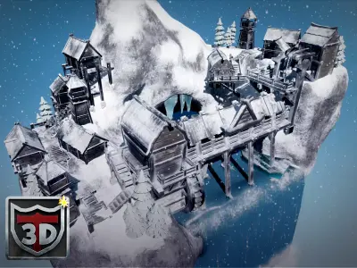 Blender 3  Unreal Engine 5  Snow Fjord Scene Game Design Low-poly 3D model