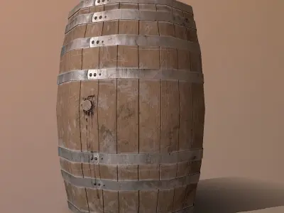 wooden Barrel Low-poly 3D model 11