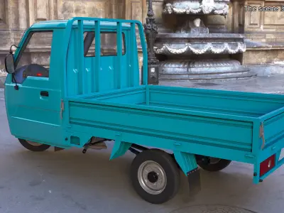 Asian Delivery Trike with Open Body Blue Rigged for Cinema 4D 3D model