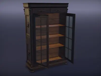 Antique bookcase  Low-poly 3D model