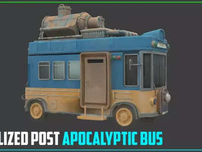 Stylized Post Apocalyptic Bus  Low-poly 3D model