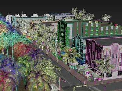 Miami Ocean Drive Scene 3D model
