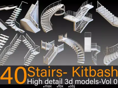 40 Stairs- Vol 02- Kitbash- High detail 3d models 3D model