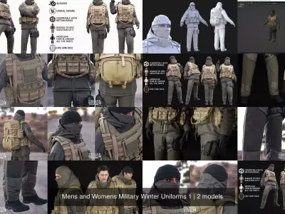 Mens and Womens Military Winter Uniforms 1 3D Model Pack