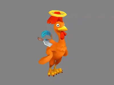 Cartoon dead rooster Low-poly 3D model