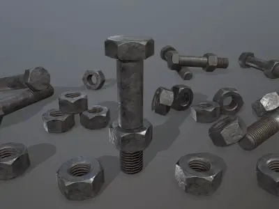Bolts bolt and nut Low-poly 3D model 22
