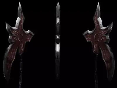 Stylized Long Handled Battle Axe  Game Ready Low Poly Weapon Free low-poly 3D model