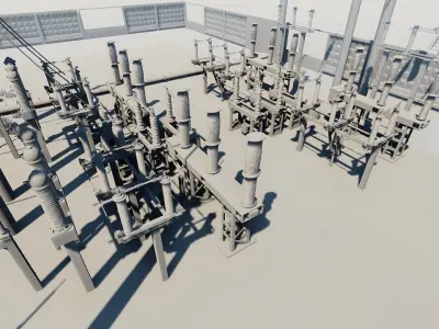 Electric Substation Low-poly 3D model