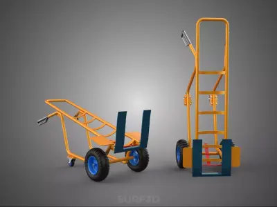 QUAD WHEEL HAND TRUCK CART FORK TILT STAND CASTOR BARROW MANUAL 3D model