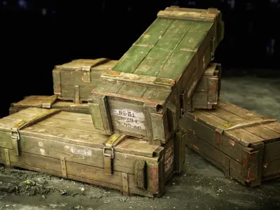Military wooden army box  Low-poly 3D model
