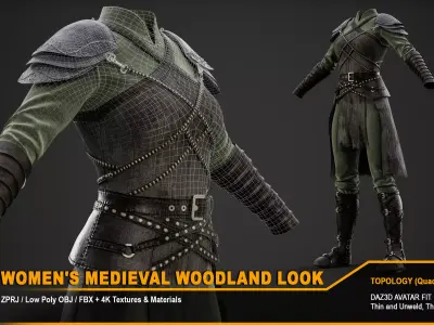 Women Medieval Woodland Look- ZPRJ-FBX-OBJ Files Low-poly 3D model