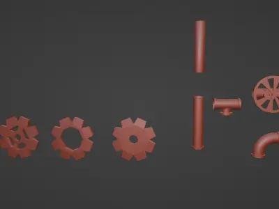 Cogs And Pipes - Lowpoly - PBR copper Low-poly 3D model