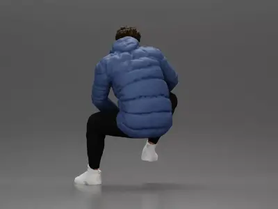 performer crouching in puffer jacket athletic stance setting 3D print model