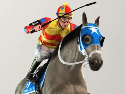 Racehorse and Jockey HQ 002 3D model