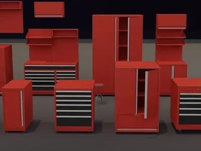 Modular Workshop Cabinets - Closets - Benches with Drawers Pack Low-poly 3D model