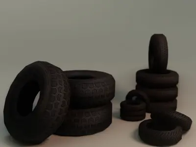 Low Poly Game Ready Tires pile of Low-poly 3D model