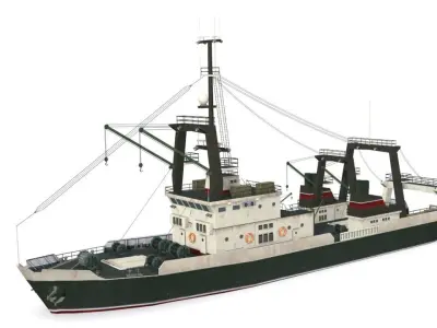 Trawler S fishing boat Low-poly 3D model