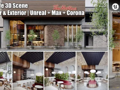 Modern Coffee Shop - Full Interior and Exterior 3D Scene  3D model
