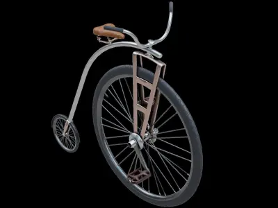 Velocipede bicycle with wooden handle Low-poly 3D model
