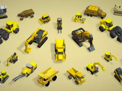 22 Realistic Construction Vehicle Pack - Lowpoly Low-poly 3D model